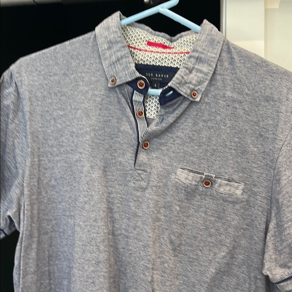 Ted Baker Casual Blue and Gray Button Down Shirt with Stylish Collar - Picture 3 of 4